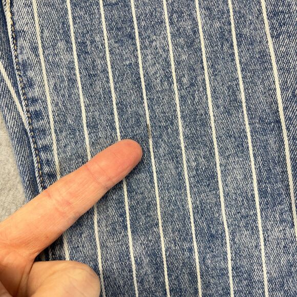 Cello Flare Jeans Women’s 4 Blue White Pinstripe Open Hem - Picture 14 of 14